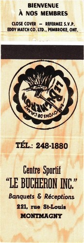 Montmagny Quebec Kanada Le Bucheron Inc., Bankette Vintage Streichholzheftchenhülle