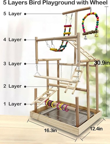 Bird Playground - Natural Wood Parrot Playstand with Perches, Bird Play Gym & Ac - Picture 21 of 21