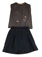 girls cute outfit cat  jack grey sleeveless shirt with navy blue skirt -size 6x