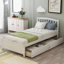 Twin Size Storage Bed Platform Bed Wood Bed Frame with 2 Drawers For Kids Teens