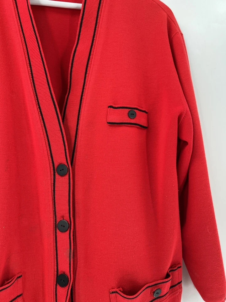 Cárdigan suéter vintage Cathy Daniels para mujer mediano rojo negro bolsillos tejidos Foto 4 de 4