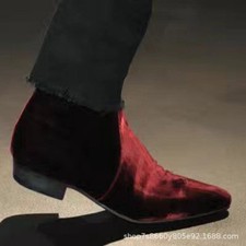 Runway Western Velluto Uomo Vera Pelle Punta Chelsea Stivaletto Zip Britannico