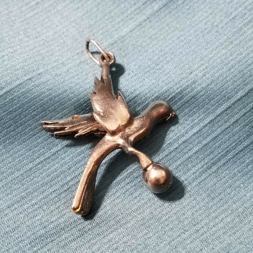 Bird Pendant Pewter Look With Pearl 1 1/2" No Chain - Picture 4 of 5