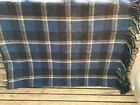 Vintage Rh Macy & Co Wool blue Green Plaid Tartan Blanket throw fringes 67 x 59