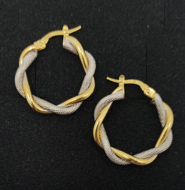 Pendientes oro 18k 750 Mls. Aros Bicolor Trenzados. Ref 20705
