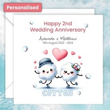 Personalised Cotton 2nd Wedding Anniversary Card Heart Love Wife Husband Couple