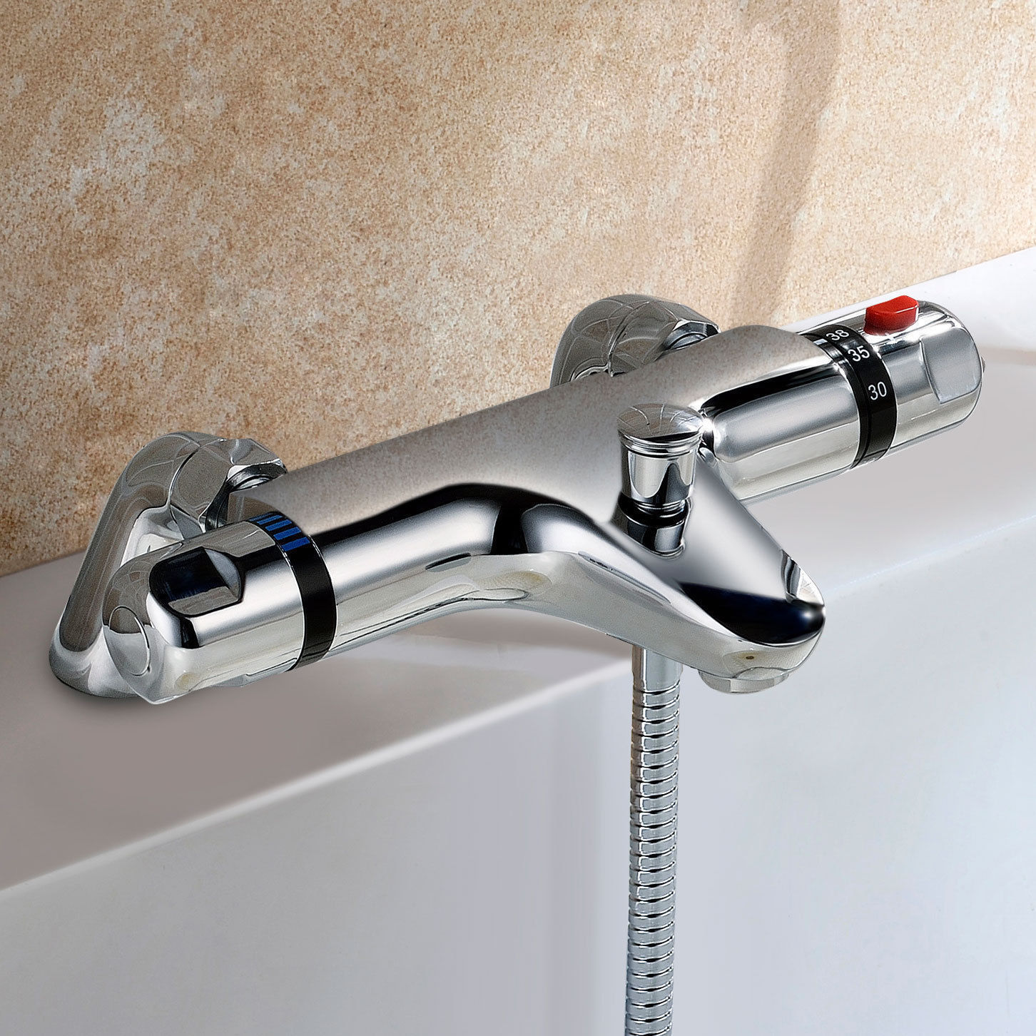 MODERN THERMOSTATIC BATH SHOWER MIXER TAPS DECK MOUNTED CHROME BATHROOM