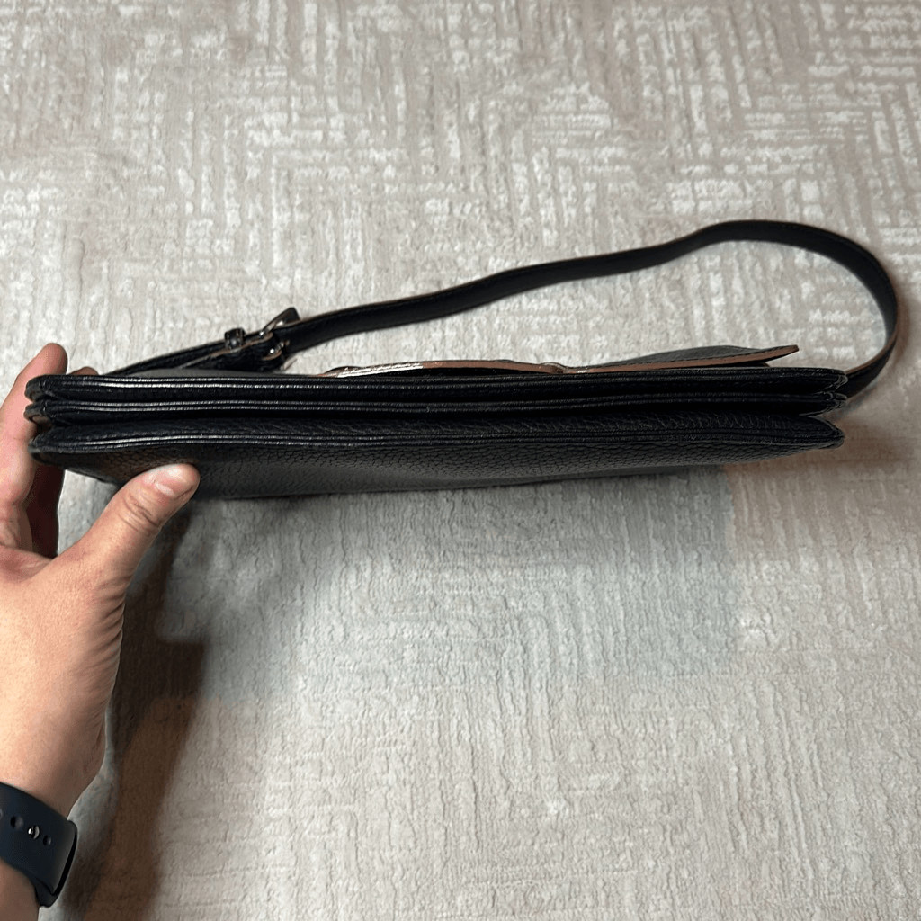 Brighton Black Pebbled Leather Chain Accent Multi Compartment Bag View 5