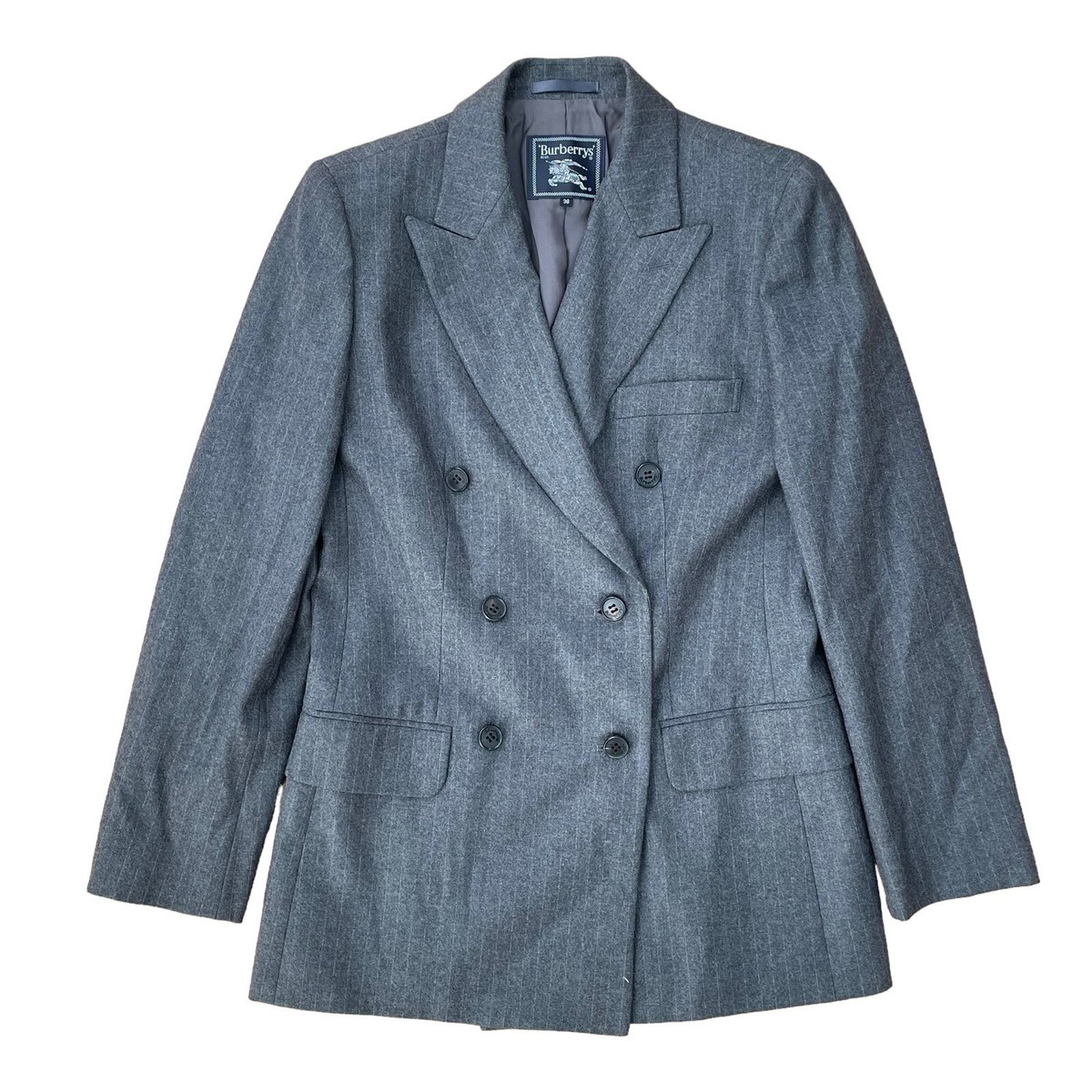 Vintage Burberry's Grey Stripe Tailored Jacket Double Button