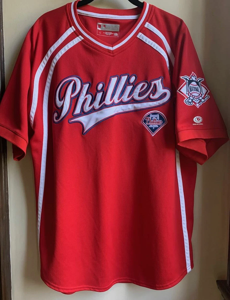 PHILADELPHIA PHILLIES PULLOVER JERSEY SEWN MENS Sz LARGE TRUE FAN MLB