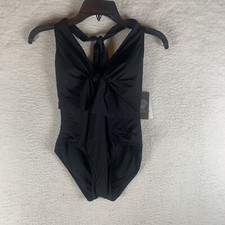 Vince Camuto One-Piece Swimsuit Women's 6 Black Plunging Tie-Front Halter S9446