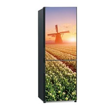 Pellicola adesiva frigo piantagione di tulipani bianchi tramonto mulino a vento