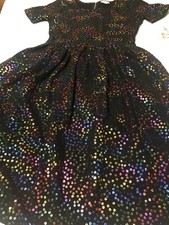 NWT LuLaRoe ELEGANT Amelia Pleated Black Rainbow Sequins Small 6/8 4/6 Unicorn