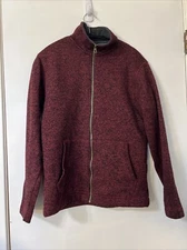 Men’s Weatherproof  Sz S Knit Jacket Fleece Lined Burgundy/Black Specks Full Zip