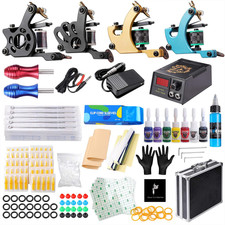 Complete Tattoo Kit 4 Pro Machine Guns 7 Inks Power Supply Foot Pedal Needles