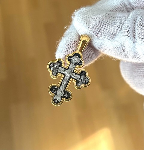 Christian Orthodox Baptism Body Prayer Crucifix Silver 925 + .999 Gold Plate - Picture 2 of 4