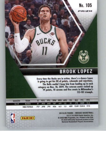 2019-20 Panini Mosaic Mosaic Green #105 Brook Lopez (ref 136289) - Picture 2 of 2