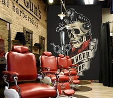 3D Black G3514 Hair Cut Barber Shop Wallpaper Wall Murals Self-adhesive E