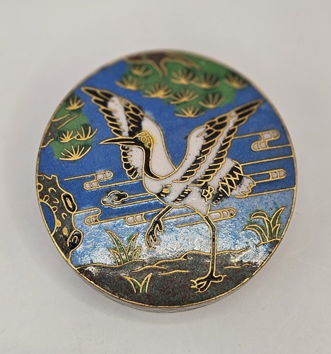 Chinese Cloisonne Enamel Crane Trinket Box Antique - Picture 2 of 12