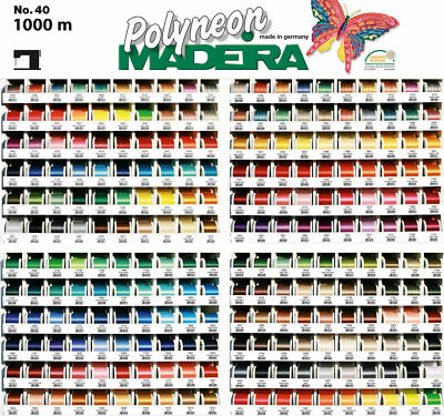 Madeira Garne Polyneon Maschinenstickgarn No.40 9847 Nähen Rollen 1000m AUSWAHL