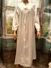Vintage White Nightgown Pink Lace Trim Cottagecore Victorian Boho Size Large