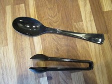 Black plastic tongs & serving spoon, bbq, picnic, Christmas party