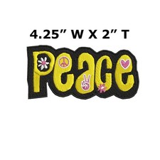 PEACE SIGN iron-on patch WOODSTOCK SUMMER OF LOVE black EMBROIDERED APPLIQUE