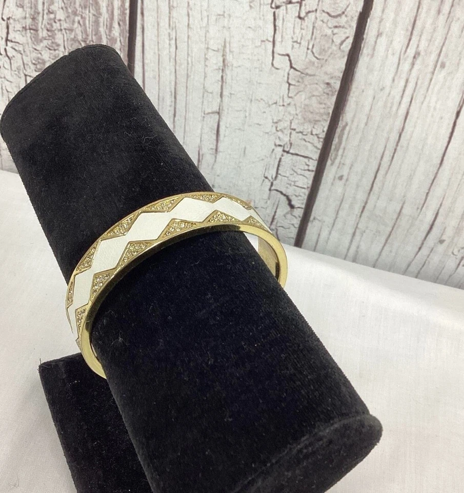 Brazalete House of Harlow para mujer de cuero y cristal dorado firmado 1960 Foto 2 de 4