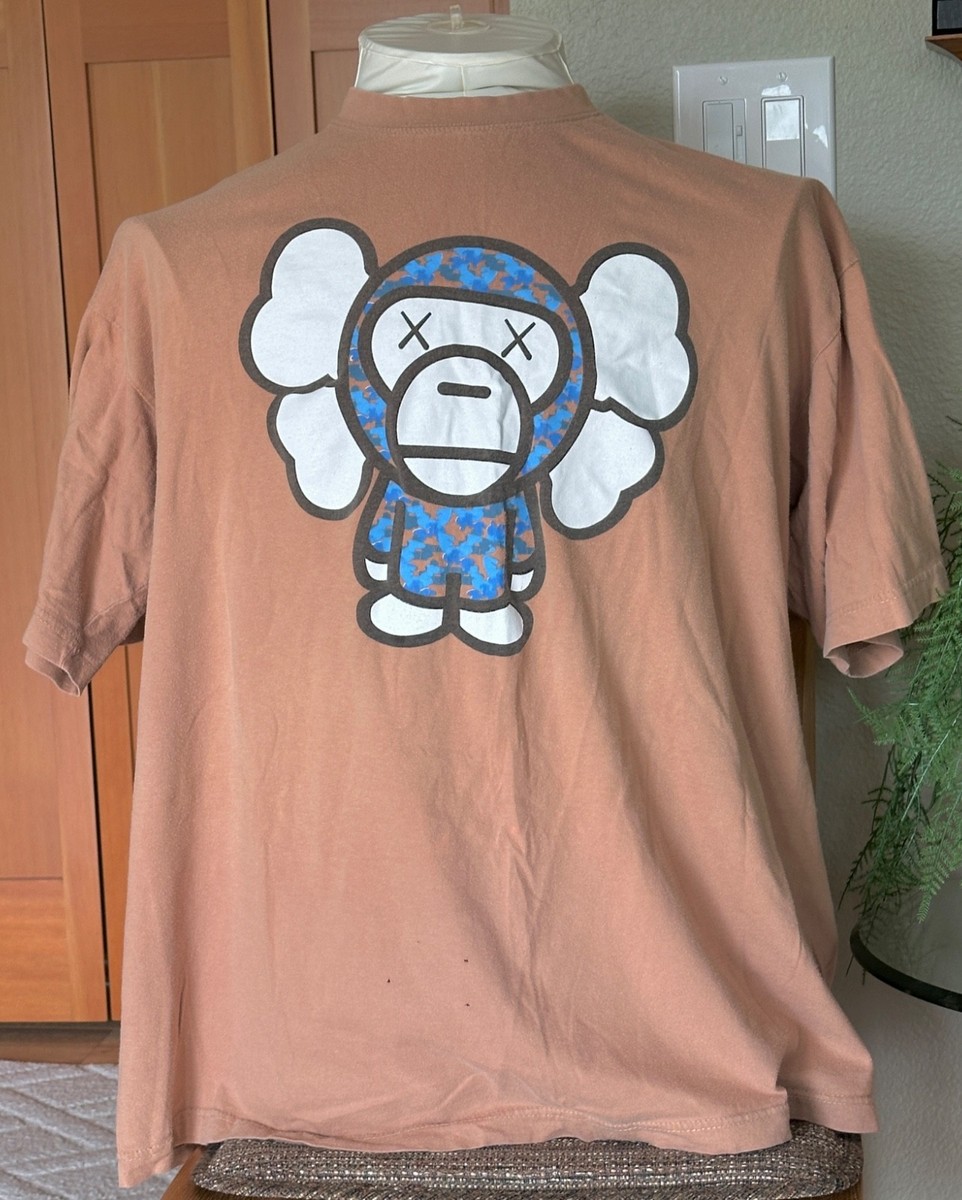 VINTAGE BAPE X KAWS SHIRT 3X cotton, Cocoa Brown VG FREE SHIP | eBay