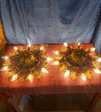 2x Antica Plafoniera In Ferro Battuto Stile Toscano Foglie Di Quercia Primi 900 