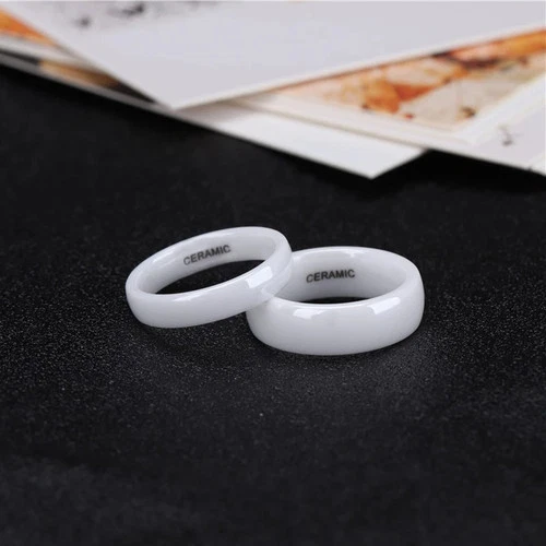 Wedding Band Ring White Black Ceramic Round 2mm 4mm 6mm Minimal Jewelry