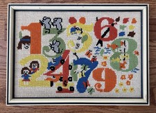 Needlepoint Nursery baby framed Numbers Counting Animals complete 9" x 13"