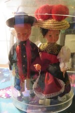 Vintage West Germany Moll's Trachten-Puppen Pair Celluloid Dolls 1950's With Tag