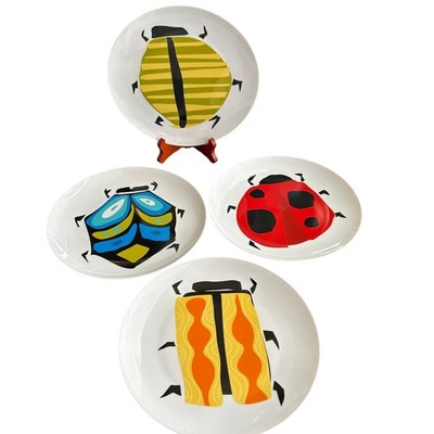 4 Crate & Barrel Jane Dixon Beetle Ladybug 10.5'' dinner plates