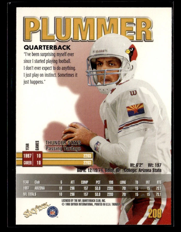1998 SkyBox Thunder Jake Plummer #209 - Image 2 of 2