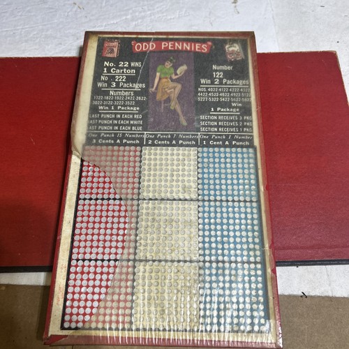 VINTAGE ODD PENNIES PUNCH BOARD GAMBLING CIGARETTE TRADE STIMULATOR