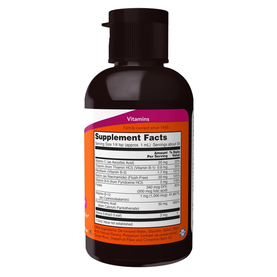 Complejo B líquido Now Foods vitamina B12 2 fl oz vegano kosher no transgénico energía su... Foto 2 de 4