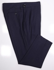 Suitsupply Navy Herringbone Wool Silk Linen Side Buckle Button Fly Pants 38x29