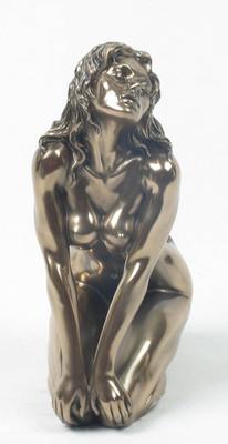 Elegant Bronzed Nude Kneeling Woman Statue Figurine for Home Decor