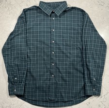 Van Heusen Mens Dress Shirt XXL 18-18.5 Green Windowpane Long Sleeve Button Up