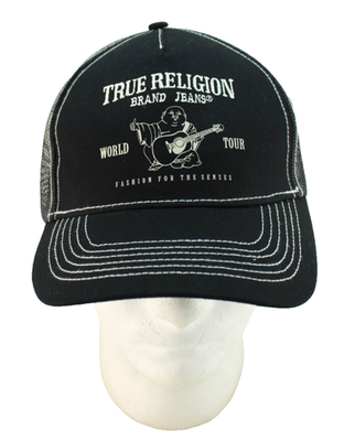 NWT TRUE RELIGION Black / White Stitched Logo Adjustable Trucker