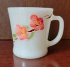 Vintage Anchor Hocking "Fier King" Milk Glass Coffee Mug With Peach Blossoms