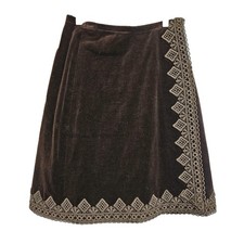 Vintage Steampunk Whimsigoth Skirt Women 24" Waist Brown Velvet Macrame Lace