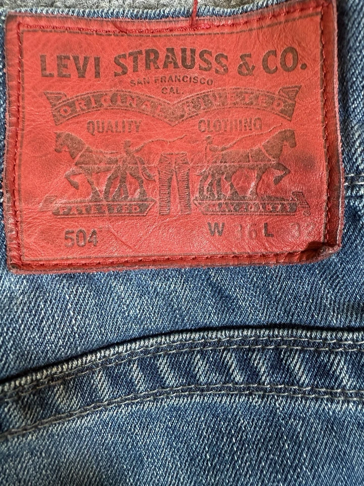 Jeans de mezclilla rectos vintage Y2K LEVI'S 504 Big E azul talla 36x32 etiqueta roja raros Foto 3 de 3