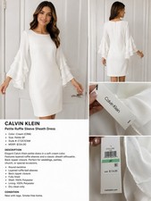 Calvin Klein White Ruffle Bell Sleeve Sheath Dress NWT Petite 8P
