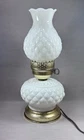 Vintage Milk Glass Hurricane Lamp Quilted Pattern Electric 1950’s Cottagecore