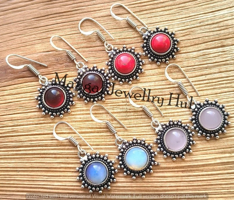 Lote de 5 pendientes de calcedonia y mezcla de piedras preciosas joyería enchapada en plata de ley 925 Foto 3 de 4