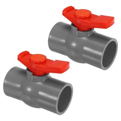 50mm ID Ball Valve, 2 Pack PVC Shut-off Valve with Easy to Rotate Gray/Red
