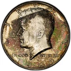 MS66 1965 Kennedy Silver Half Dollar, PCGS Trueview- Roll End EOR Rainbow Toned