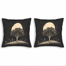 Set of 2 Throw Pillow Covers 18x18in -Elegant Tree and Moon Design for Couch Bed
